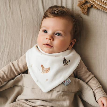 Bavoir bandana en coton gallina Écru – motif poules champêtre 3 - vertbaudet enfant 