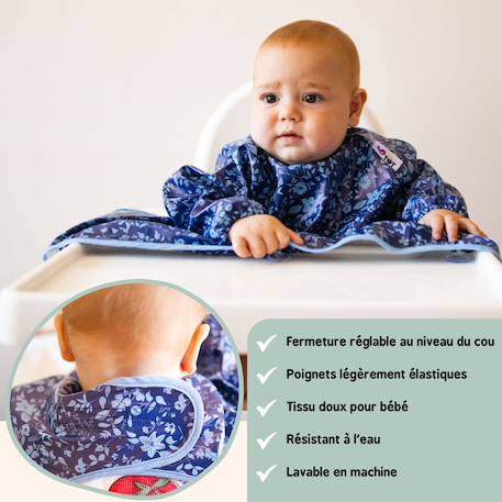 Bavoir manches longues nomade taille unique fleur de jardin Bleu+Multi-coloured 6 - vertbaudet enfant 