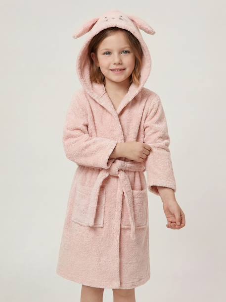 Peignoir enfant LAPIN coton recyclé personnalisable rose poudré 2 - vertbaudet enfant 