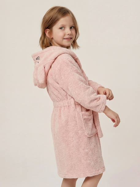 Peignoir enfant LAPIN coton recyclé personnalisable rose poudré 6 - vertbaudet enfant 