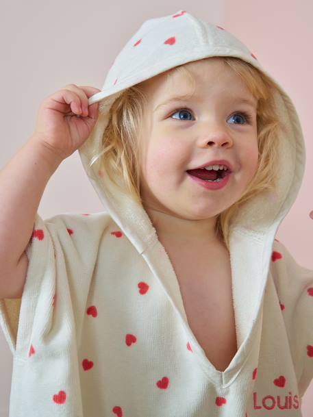 Poncho bébé coton recyclé personnalisable MON CŒUR rose imprimé 2 - vertbaudet enfant 