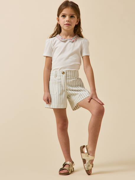 Short rayé fille Rayure bleu/ecru 5 - vertbaudet enfant 