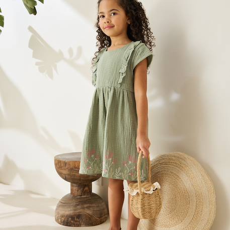 Robe enfant en gaze de coton anaelle Kaki 5 - vertbaudet enfant 