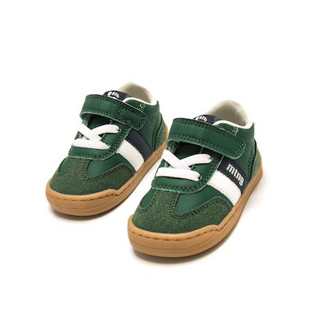 Sneakers garçon synthétique lacets- fermeture adhésive barefoot Vert foncé 2 - vertbaudet enfant 