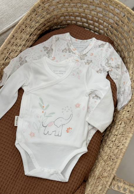 Lot de 2 bodies bébé manches longues ouverture croisée badian Ecru 1 - vertbaudet enfant 