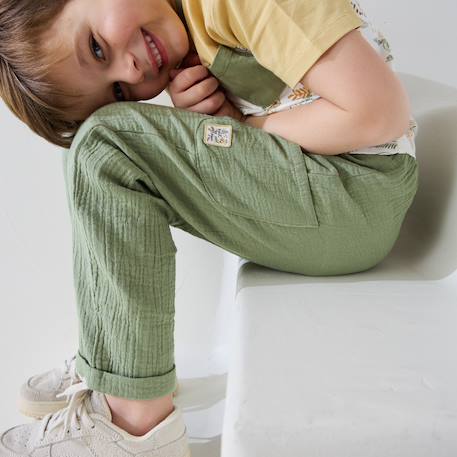 Pantalon enfant en gaze de coton gabin Vert 5 - vertbaudet enfant 
