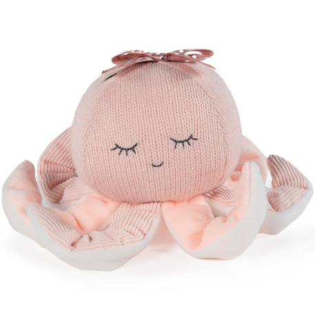 Doudou bébé en tricot et velours avec nœud – Dès la naissance Rose, blanc 1 - vertbaudet enfant 