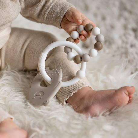 Anneau de dentition ours en silicone souple texturé – Dès la naissance Beige, blanc, marron 3 - vertbaudet enfant 
