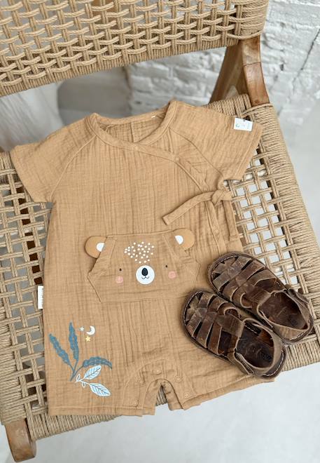 Barboteuse bébé en gaze de coton ouverture croisée mini rêve Moutarde 5 - vertbaudet enfant 