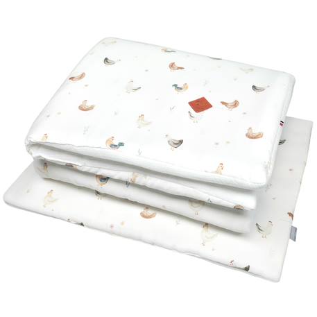 Couette et oreiller enfant - prêt à dormir gallina Écru – motif poules champêtre 2 - vertbaudet enfant 