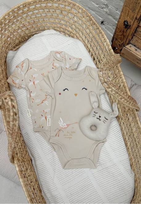 Lot de 2 bodies bébé manches courtes poésie d'été Vanille 1 - vertbaudet enfant 