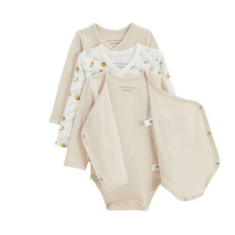 Lot de 3 bodies bébé manches longues ouverture croisée eden Beige 3 - vertbaudet enfant 