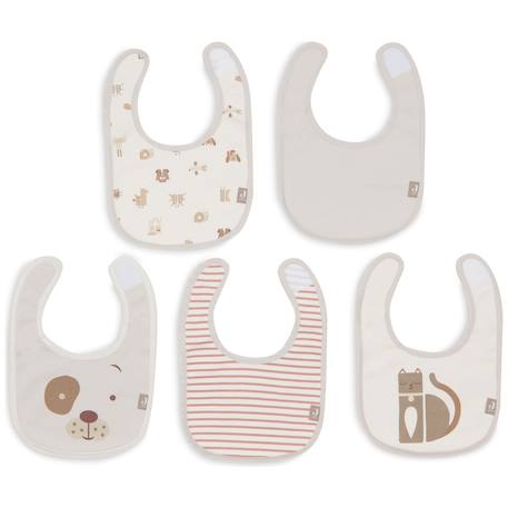 Lot de 5 bavoirs bébé imperméables avec fermeture velcro Blanc, beige, orange 2 - vertbaudet enfant 