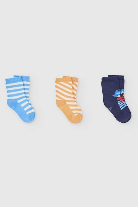 Garçon-Sous-vêtement-Lot de 3 paires de chaussettes en coton à rayures