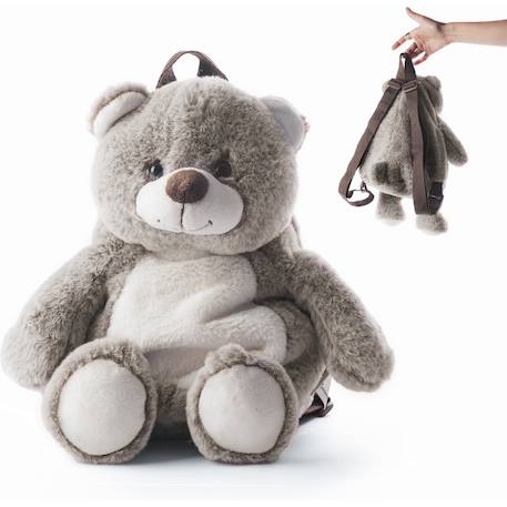 Sac à dos peluche pour enfant animaux Beige+Écru+Gris clair+Noir+Taupe+Vert de gris 23 - vertbaudet enfant 