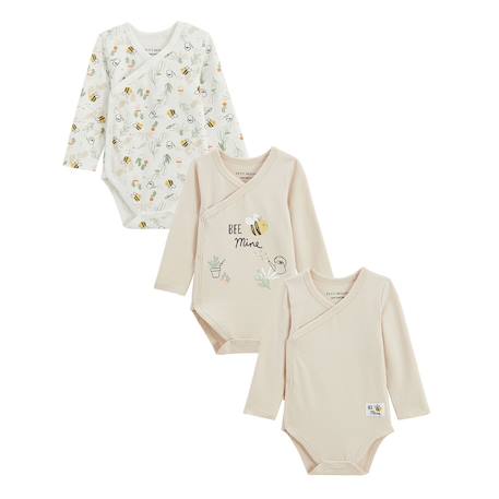 Lot de 3 bodies bébé manches longues ouverture croisée eden Beige 2 - vertbaudet enfant 