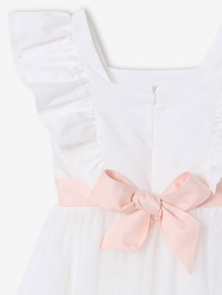 Robe cérémonie fille satin de coton à volants blanc+écru+rose pâle+vert sauge 3 - vertbaudet enfant 