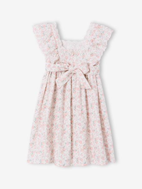 Robe de cérémonie en gaze de coton fille manches en broderie anglaise rose pâle+vert sauge 2 - vertbaudet enfant 