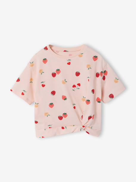 Fille-T-shirt, sous-pull-T-shirt-T-shirt manches courtes tropical à nœud 