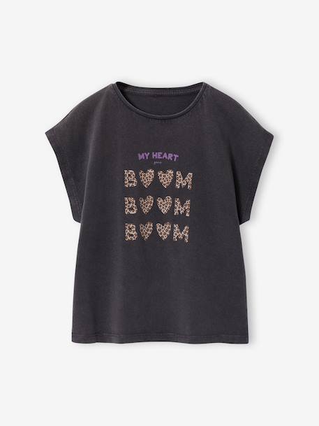 T-shirt manches courtes anthracite+rose 2 - vertbaudet enfant 