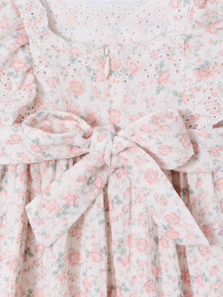 Robe de cérémonie en gaze de coton fille manches en broderie anglaise rose pâle+vert sauge 4 - vertbaudet enfant 