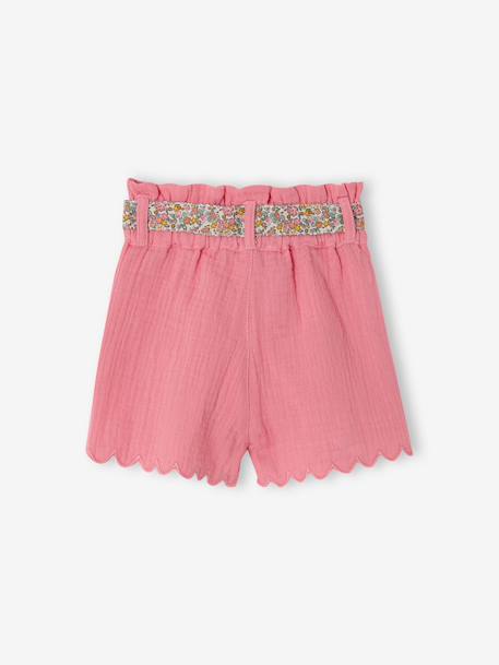 Short bébé fille en gaze de coton ceinture imprimée abricot+écru+rose bonbon 8 - vertbaudet enfant 