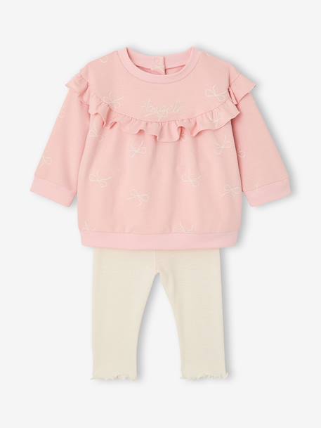 Ensemble bébé fille sweat à volant + legging écru+rose 18 - vertbaudet enfant 