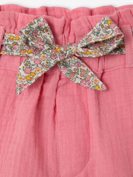 Short bébé fille en gaze de coton ceinture imprimée abricot+écru+rose bonbon 9 - vertbaudet enfant 