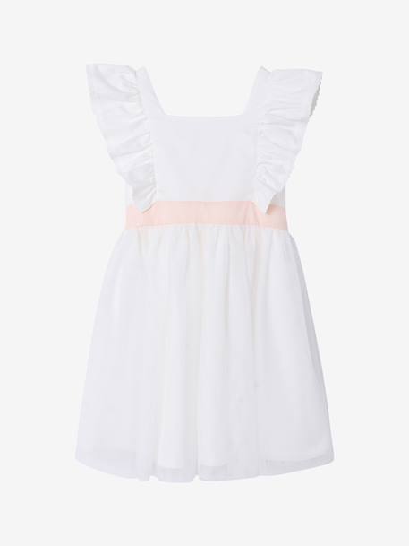 Robe cérémonie fille satin de coton à volants blanc+écru+rose pâle+vert sauge 1 - vertbaudet enfant 