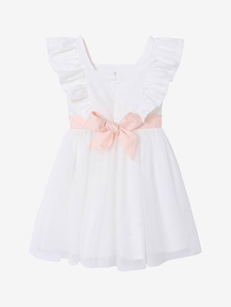 Robe cérémonie fille satin de coton à volants blanc+écru+rose pâle+vert sauge 2 - vertbaudet enfant 