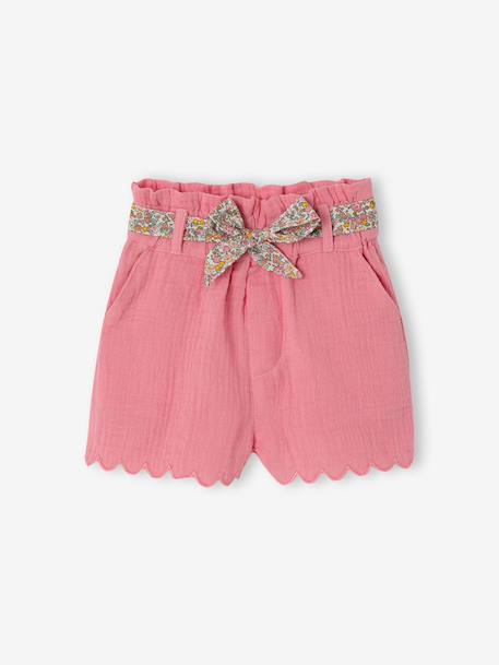 Short bébé fille en gaze de coton ceinture imprimée abricot+écru+rose bonbon 7 - vertbaudet enfant 