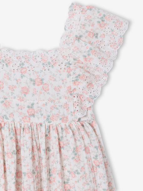 Robe de cérémonie en gaze de coton fille manches en broderie anglaise rose pâle+vert sauge 3 - vertbaudet enfant 