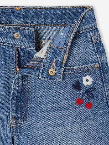Bermuda fille en jean brodé fleurs bleu clair+bleu moyen 6 - vertbaudet enfant 