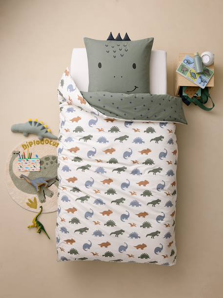 Parure housse de couette et taie d'oreiller blanc imprimé 2 - vertbaudet enfant 