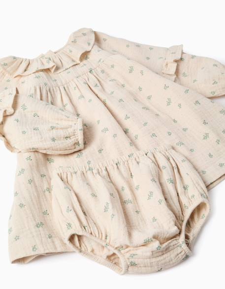 Robe en coton à fleurs + bloomer b&s Beige 4 - vertbaudet enfant 