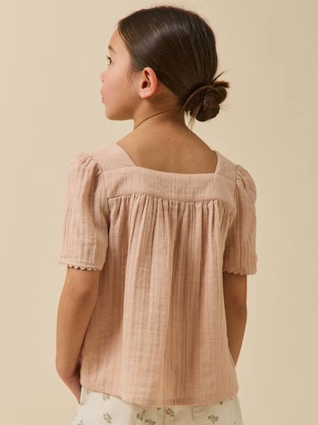Blouse gaze coton bio rose pâle 4 - vertbaudet enfant 