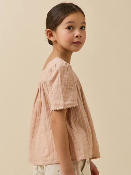 Blouse gaze coton bio rose pâle 3 - vertbaudet enfant 