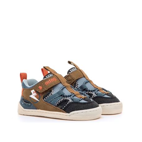 Sandales garçon textile fermeture adhésive barefoot Blue+Kaki beige 4 - vertbaudet enfant 