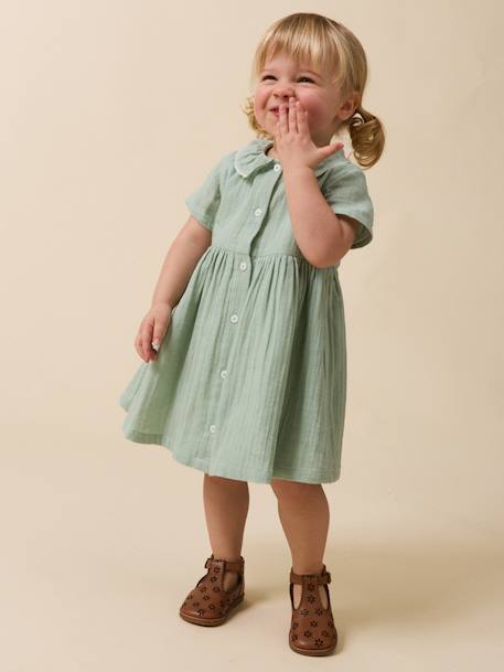 Robe courte gaze de coton vert sauge 4 - vertbaudet enfant 