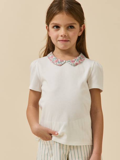 Tee shirt col habillé coton bio rose clair 4 - vertbaudet enfant 