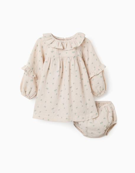 Bébé-Robe en coton à fleurs + bloomer b&s