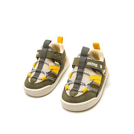Sandales garçon textile fermeture adhésive barefoot Blue+Kaki beige 12 - vertbaudet enfant 