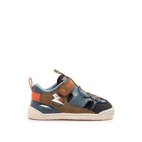 Sandales garçon textile fermeture adhésive barefoot Blue+Kaki beige 1 - vertbaudet enfant 