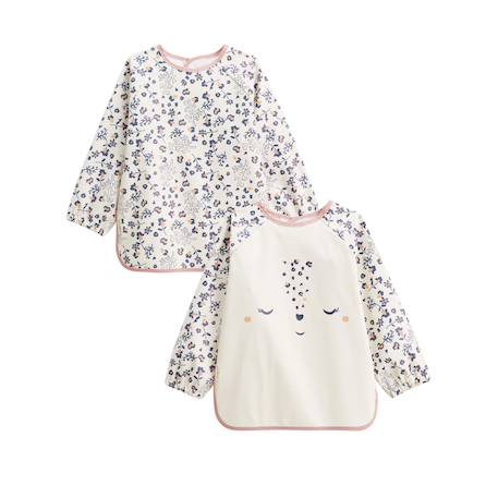Lot de 2 bavoirs tablier manches longues céleste Ecru 2 - vertbaudet enfant 