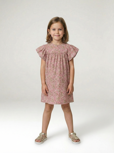 Robe fille en gaze de coton imprimée beige+beige imprimé+rose pâle+vanille 8 - vertbaudet enfant 