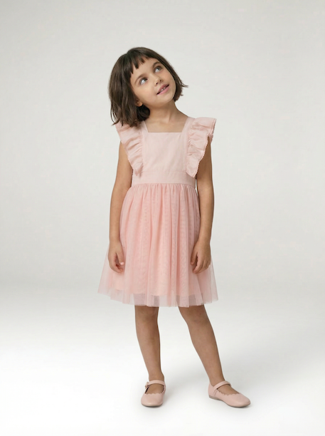 Robe cérémonie fille satin de coton à volants blanc+écru+rose pâle+vert sauge 14 - vertbaudet enfant 