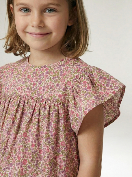 Robe fille en gaze de coton imprimée beige+beige imprimé+rose pâle+vanille 12 - vertbaudet enfant 