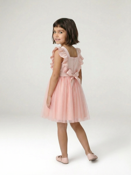 Robe cérémonie fille satin de coton à volants blanc+écru+rose pâle+vert sauge 21 - vertbaudet enfant 