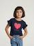 Tee-shirt fille motif romantique manches courtes à volant écru+marine+rose+vert sauge 4 - vertbaudet enfant 