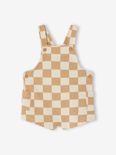 Salopette courte bébé molleton imprimé carreaux beige+rayé bleu 2 - vertbaudet enfant 